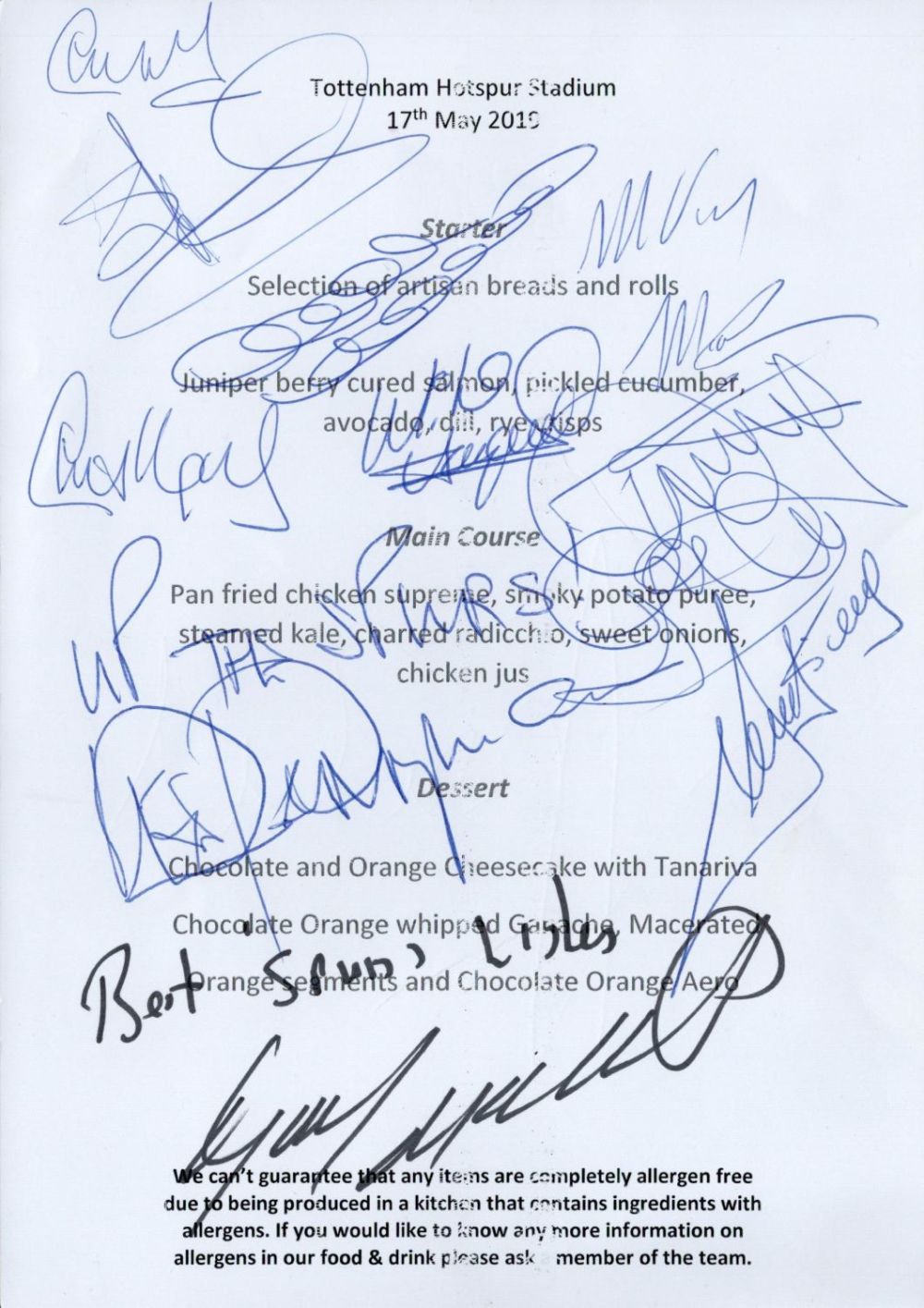 Lot 620: Football Tottenham Hotspurs Legends Signed Spurs Dinner Menu...