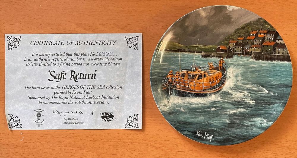 Lot 638: Crown Staffordshire RNLI Lifeboat Plate Safe Return Heroes...