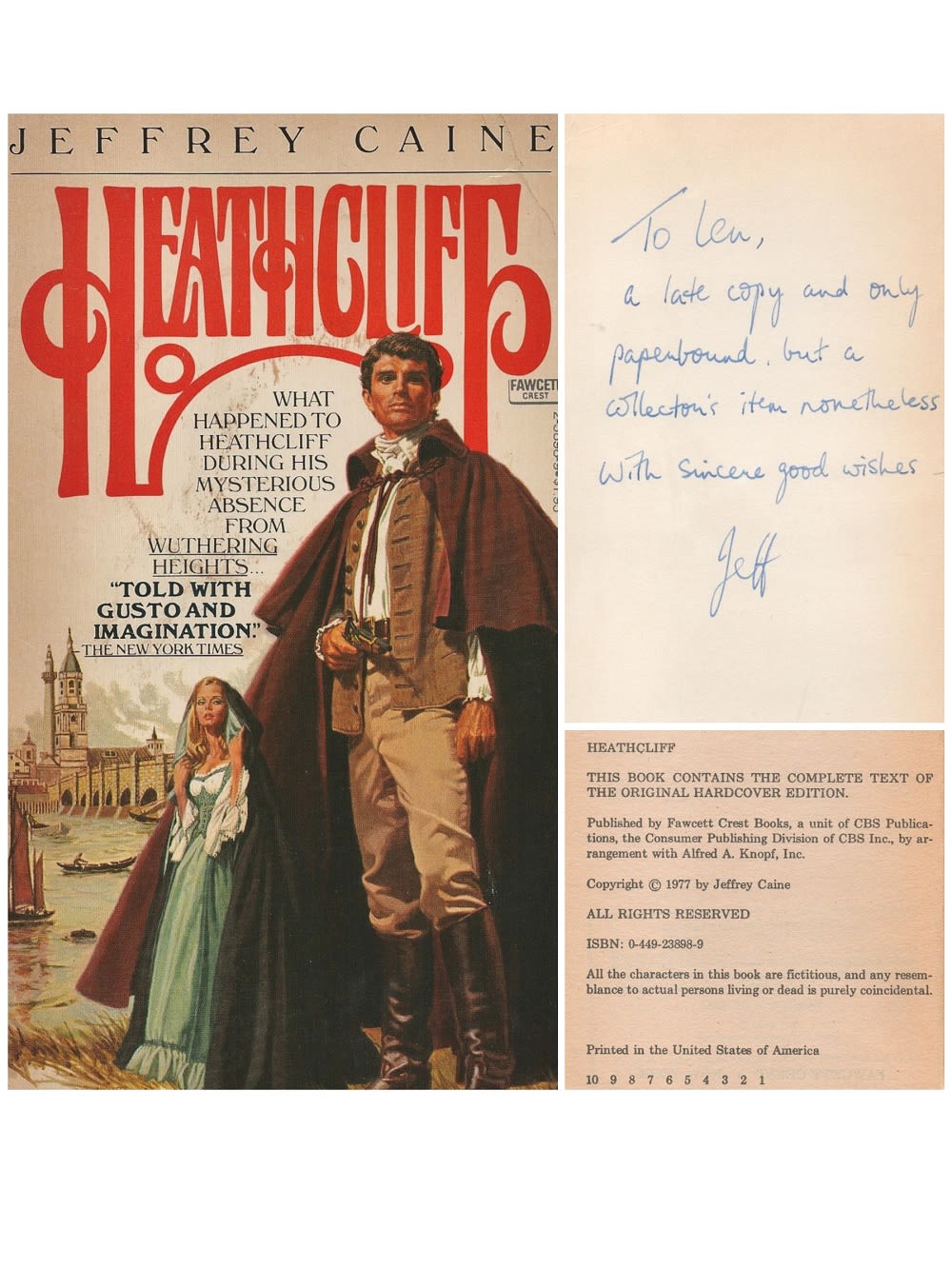 Lot 681: Jeffrey Caine signed paperback book titled- Heathcliff. This...