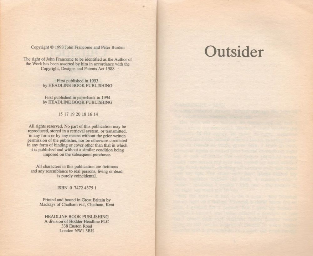Lot 688: John Francome paperback book titled- Outsider. This book...