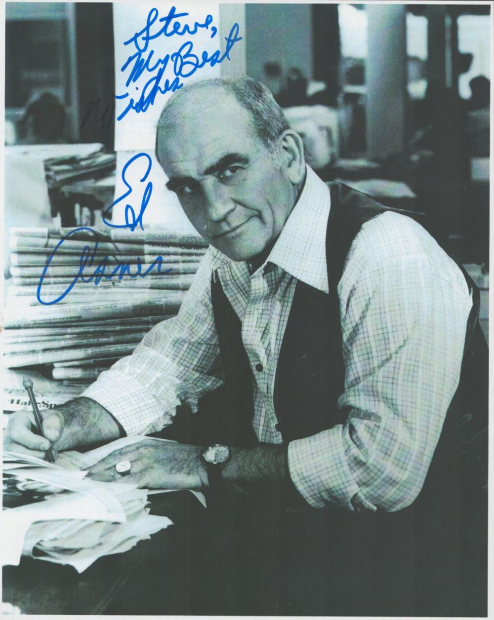 Lot 97: Ed Asner signed 10x8 black and white photo....
