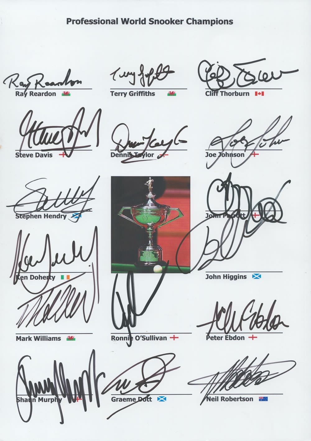 Lot 111: Professional World Snooker Champions Multi signed photo sheet....
