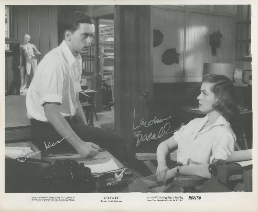 Lot 130: Lauren Bacall and John Kerr signed Cobweb 10x8...