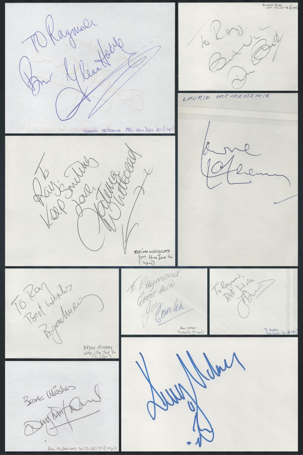 Lot 14: Sport and Entertainment collection of 10 signatures on...