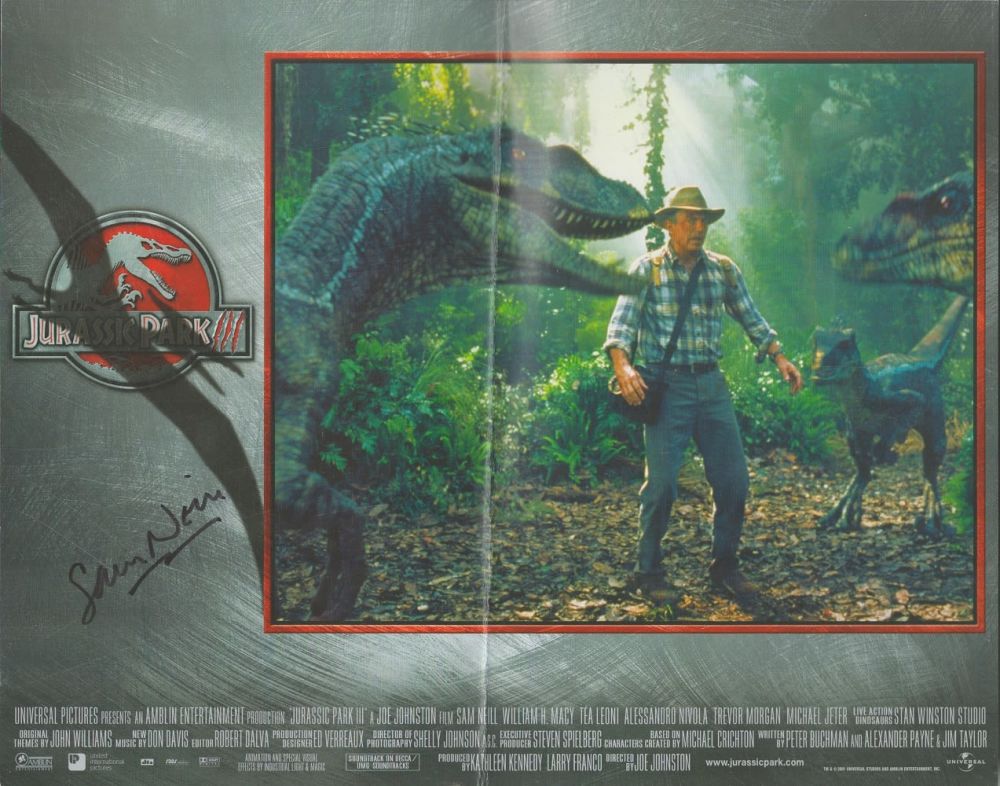 Lot 121: Sam Neill signed 14x11 Jurassic Park III promo...