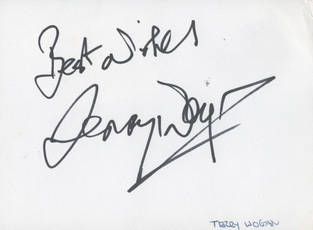 Lot 223: Terry Wogan signed 6x4 white card. Good condition...