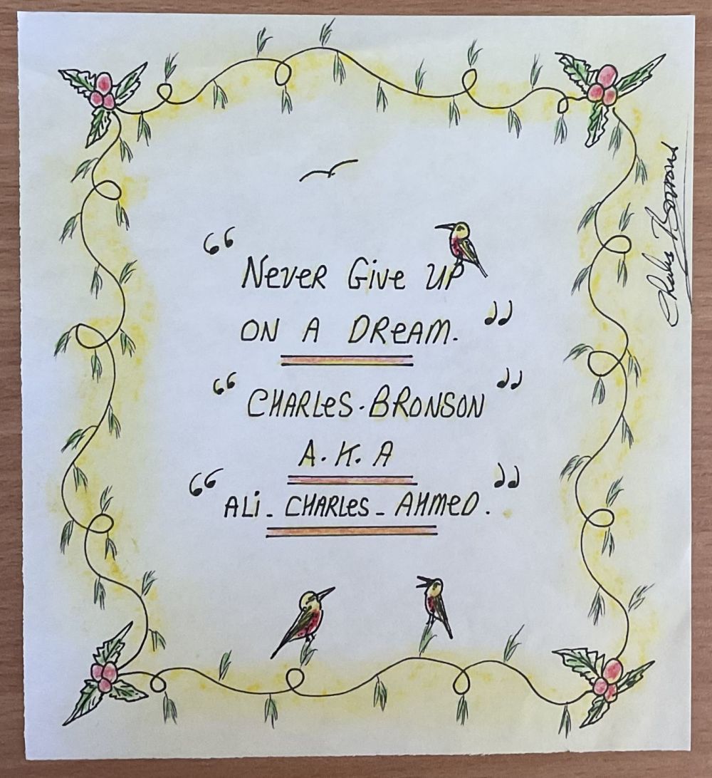 Lot 467: Charles Bronson signed 7x6 illustrated poem reads Never...