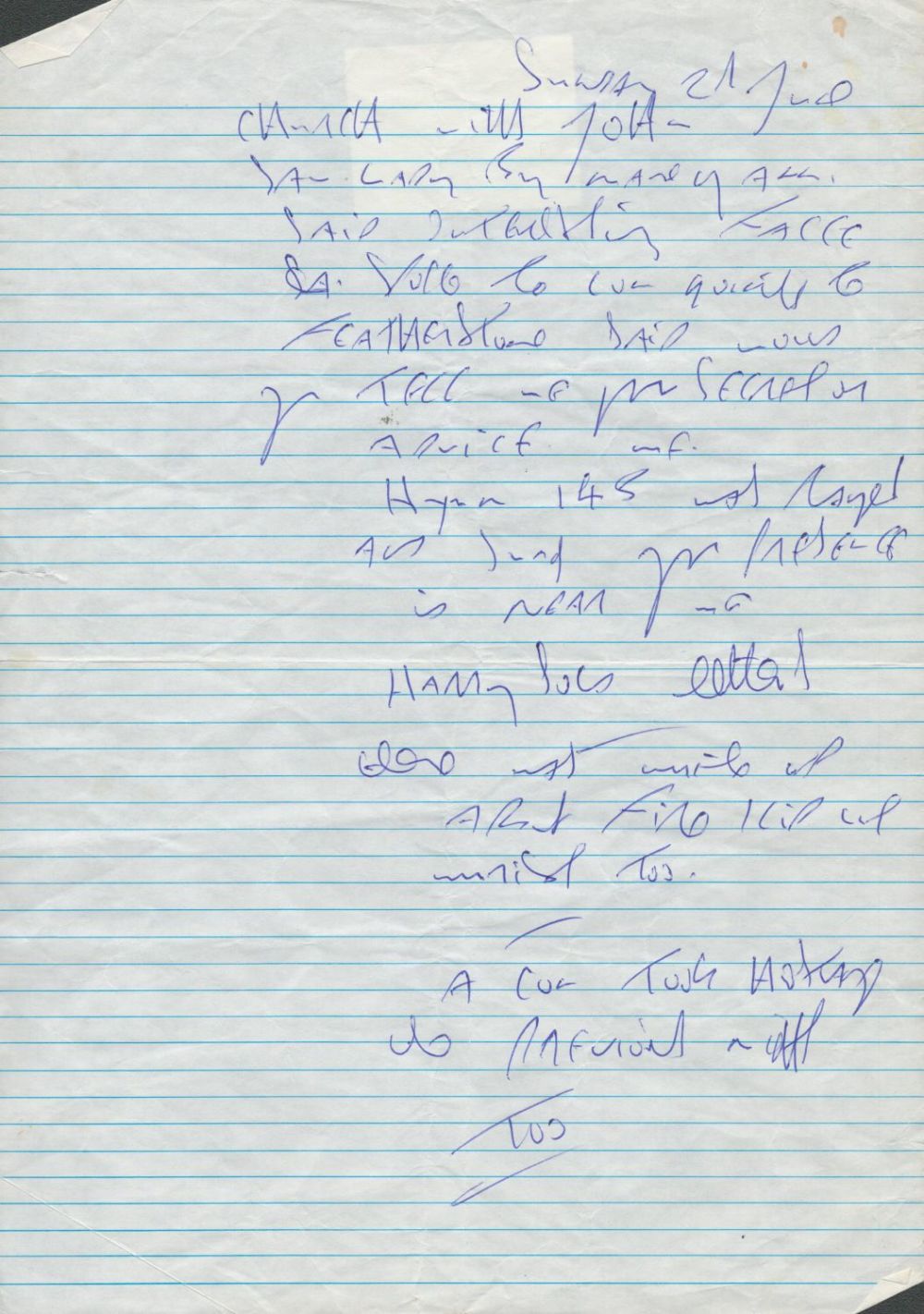 Lot 469: Reggie Kray Handwritten Letter/Note On A4 Lined Paper....
