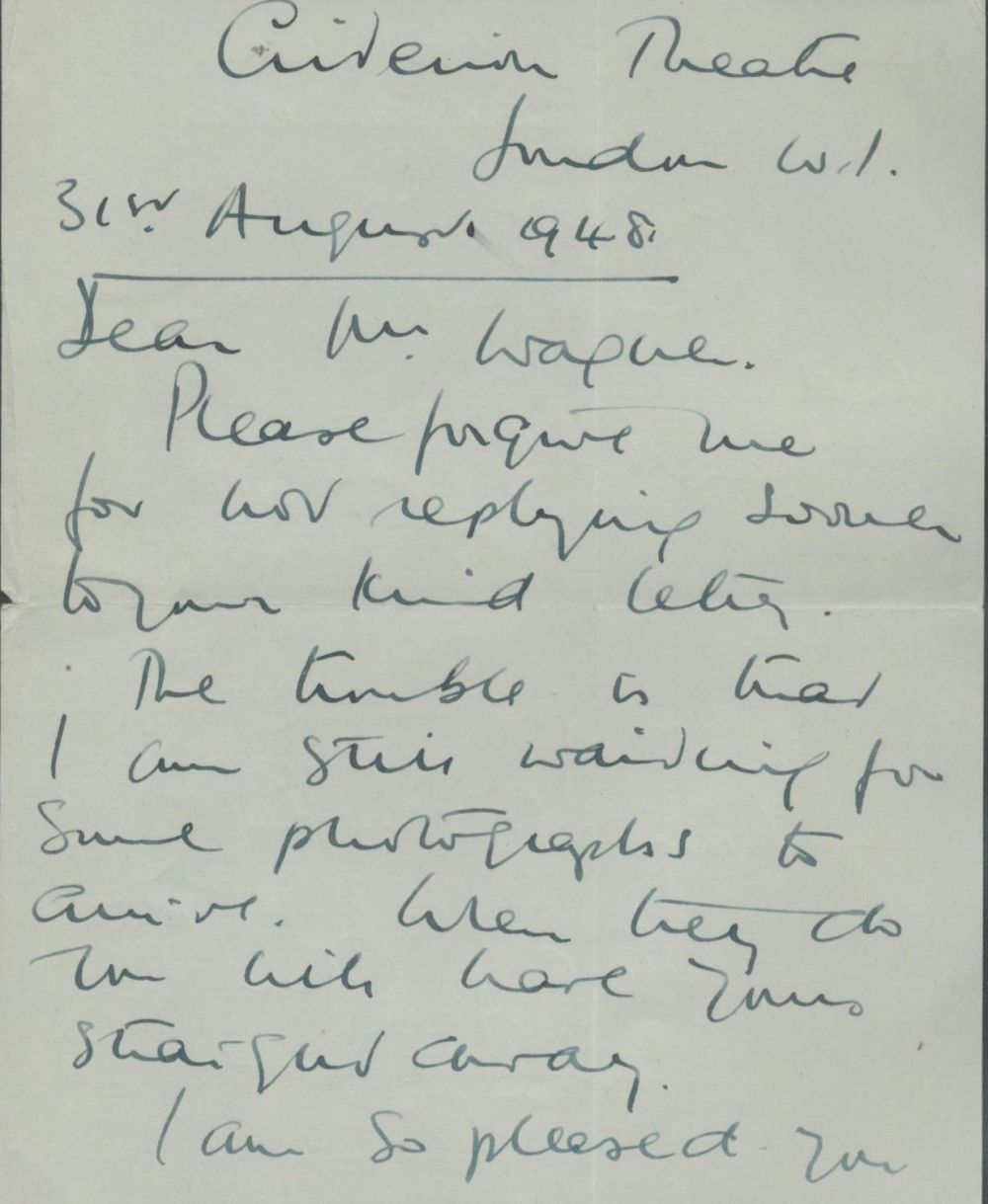 Lot 472: British Actress Helen Christie ALS Dated 31st August...