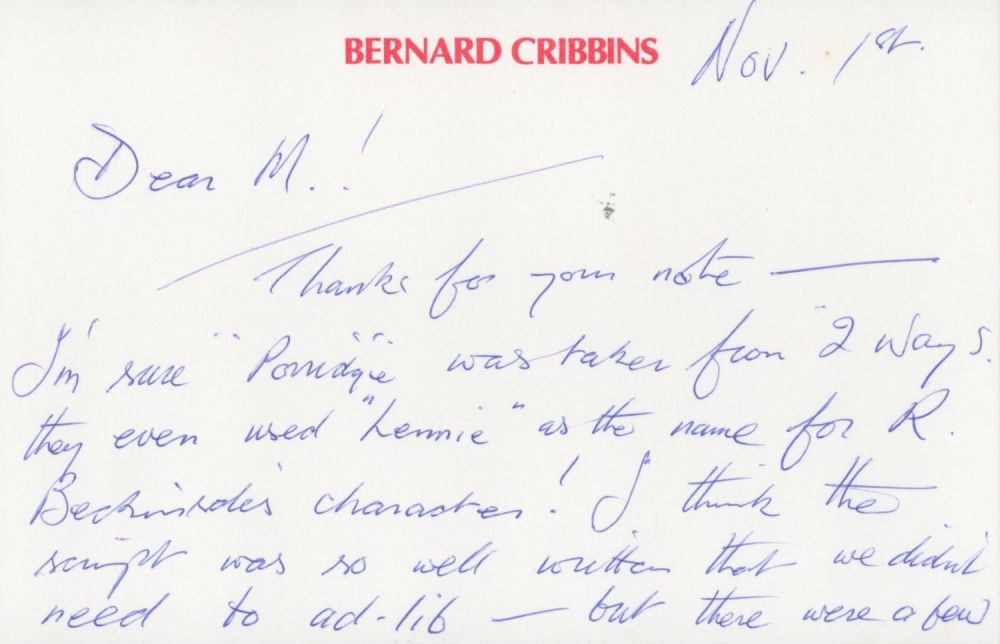 Lot 479: Bernard Cribbins Signed on Personalised 6x4 White Card...