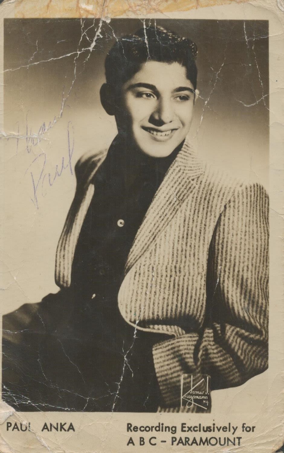 Lot 481: Canadian Singer Paul Anka Signed 5x3 Vintage Exclusive...