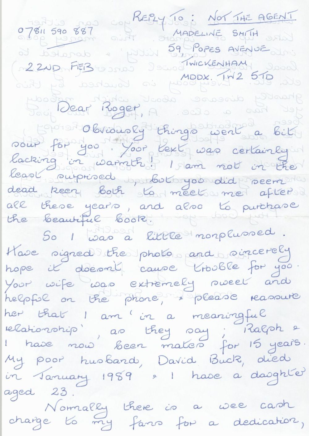 Lot 500: English Actress Madeline Smith Handwritten Letter, Signed at...