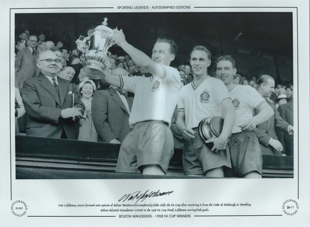 Lot 562: Football. Nat Lofthouse Signed 16x12 black and white...