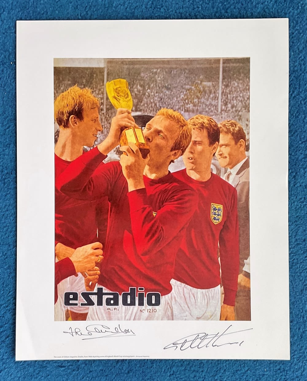 Lot 575: Jack Charlton and Geoff Hurst signed 22x15 print...