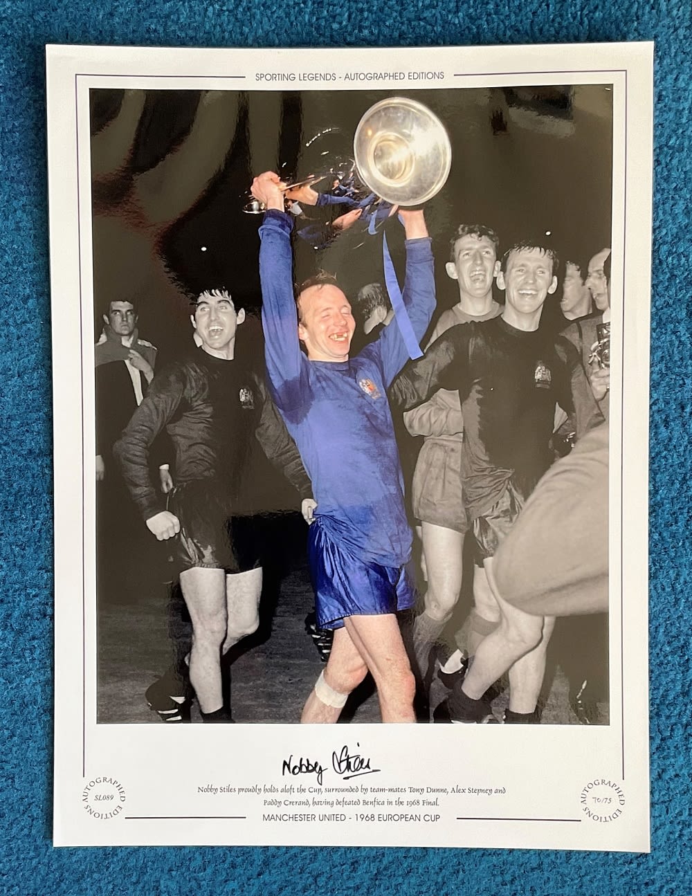 Lot 582: Nobby Stiles 16x12 hand signed colour, black and...
