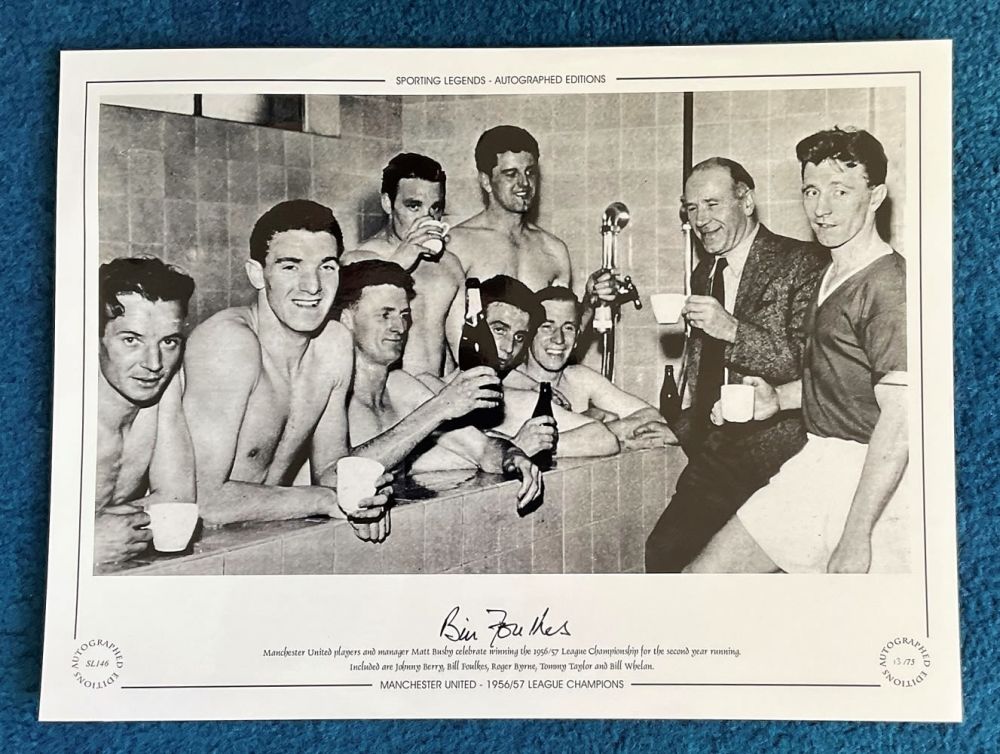 Lot 585: Bill Foulkes 16x12 hand signed, black and white...