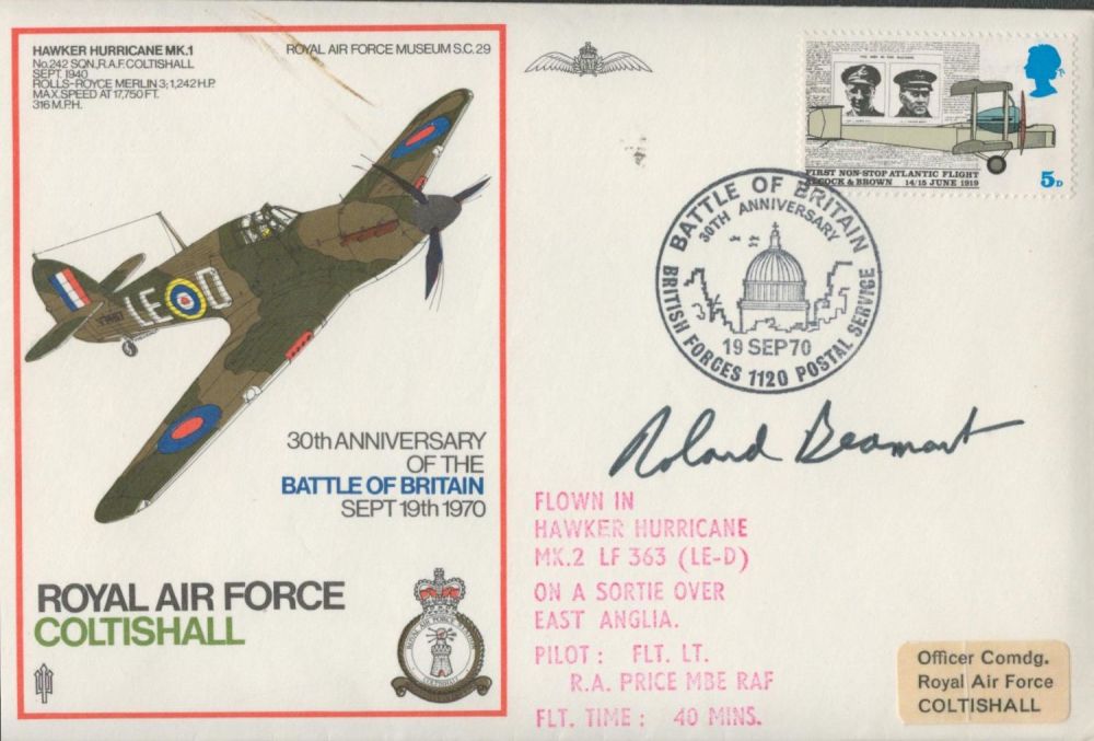 Lot 602: WW2 Wg Cdr Roland Beaumont Signed RAF Coltishall...