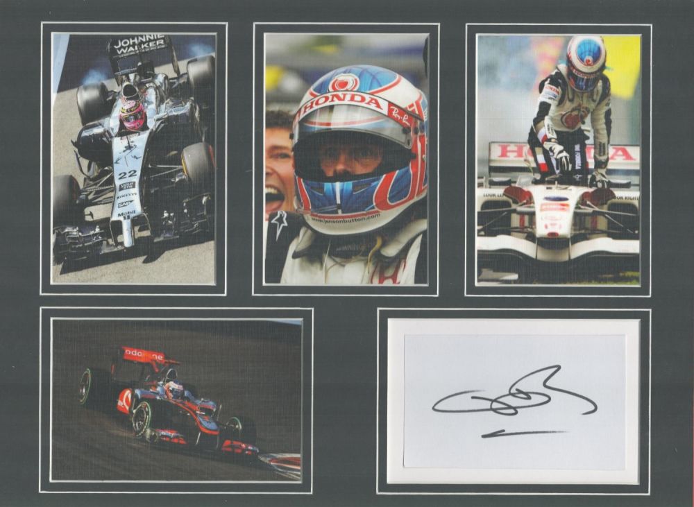 Lot 96: F1 Jenson Button Signed Signature Piece with 4...