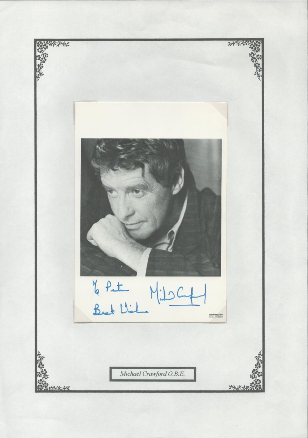 Lot 224: Michael Crawford OBE Signed 6x4 inch Black and...