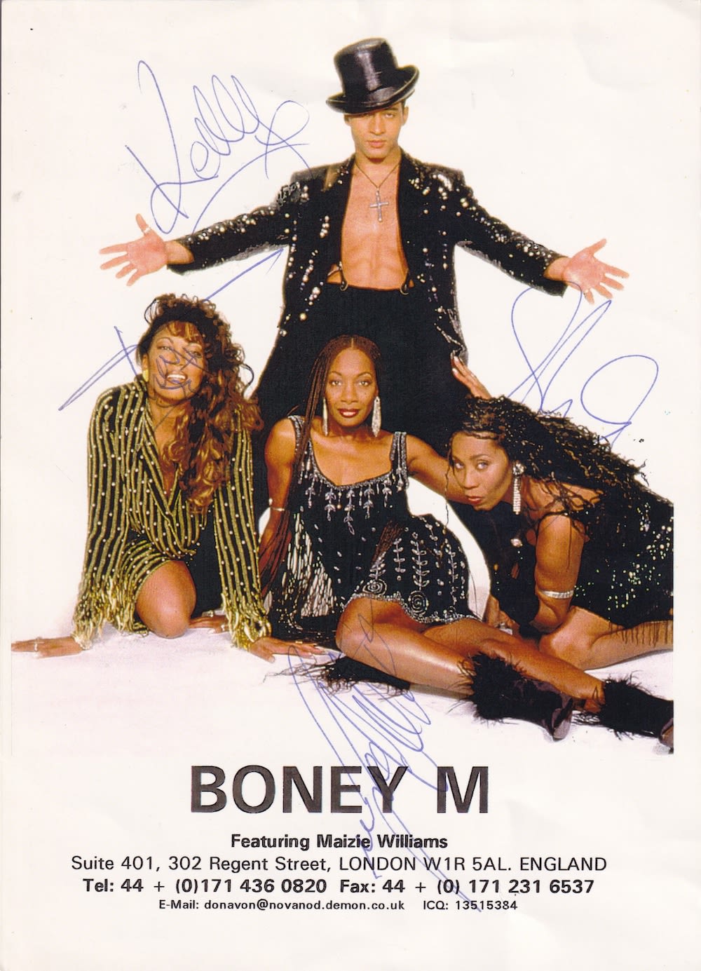 Lot 101: Boney M, Fully Signed Band Photo, 8x6 inch....