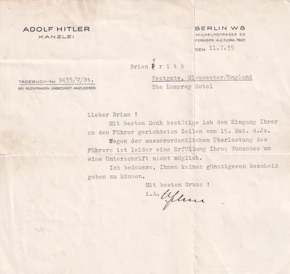 Lot 221: Adolf Hitler, Typed Response to an Autograph Request...