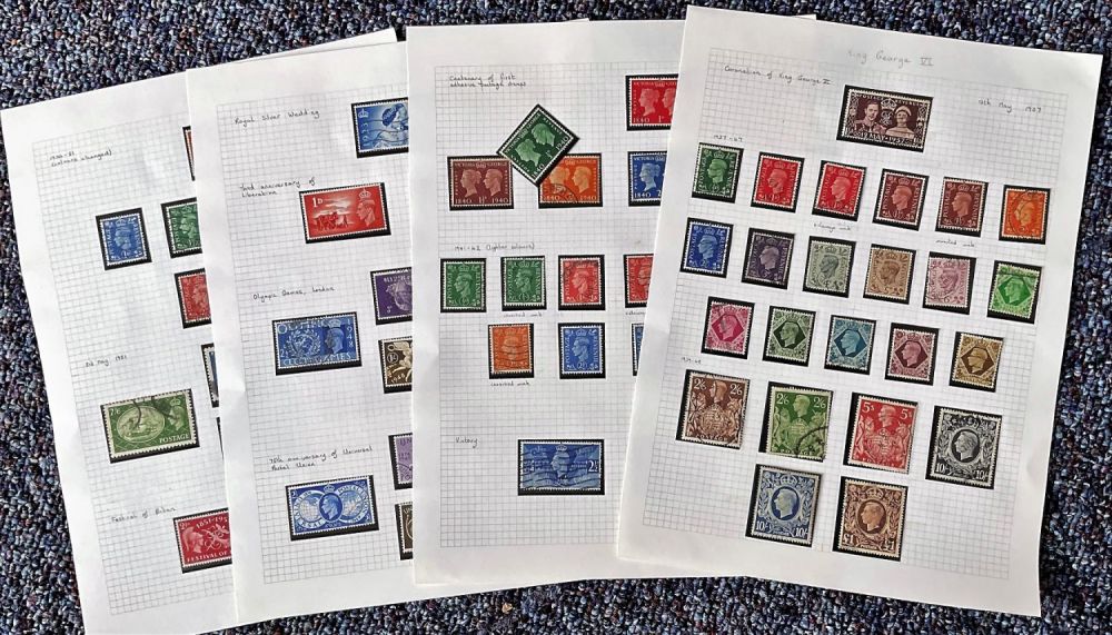 Lot 301: GVI stamp collection over 4 loose album pages....