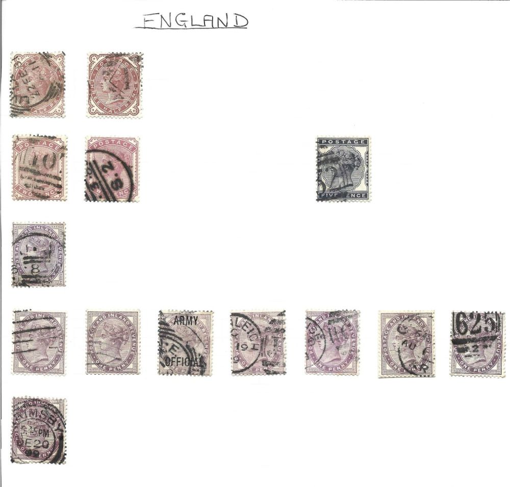 Lot 358: Loose album page holding 14 QV GB stamps....