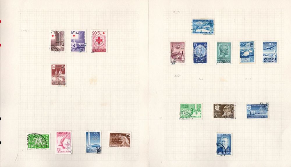 Lot 376: Finland used Stamps on 9 Leaves containing Stamps...