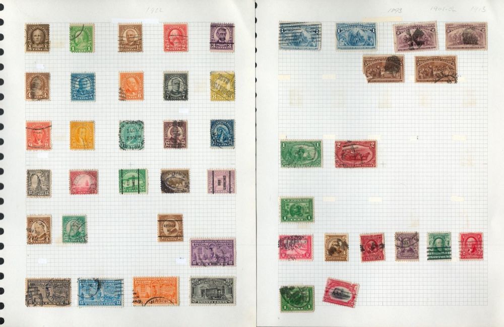 Lot 378: USA used Stamps on approx. 20 Leaves containing...