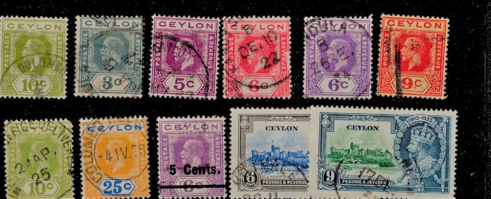 Lot 396: Ceylon 11 Stamps Pre 1936 GV On Stockcard....