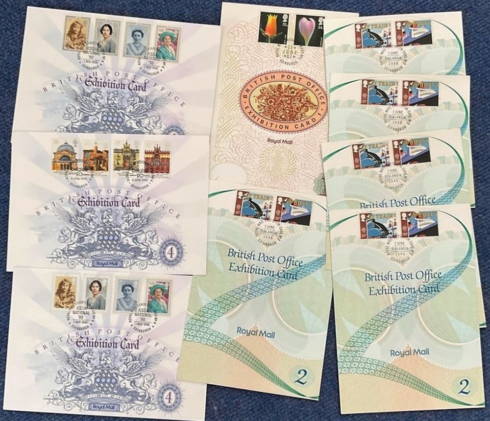 Lot 456: 9 British Post Office Exhibition Cards with Stamps...