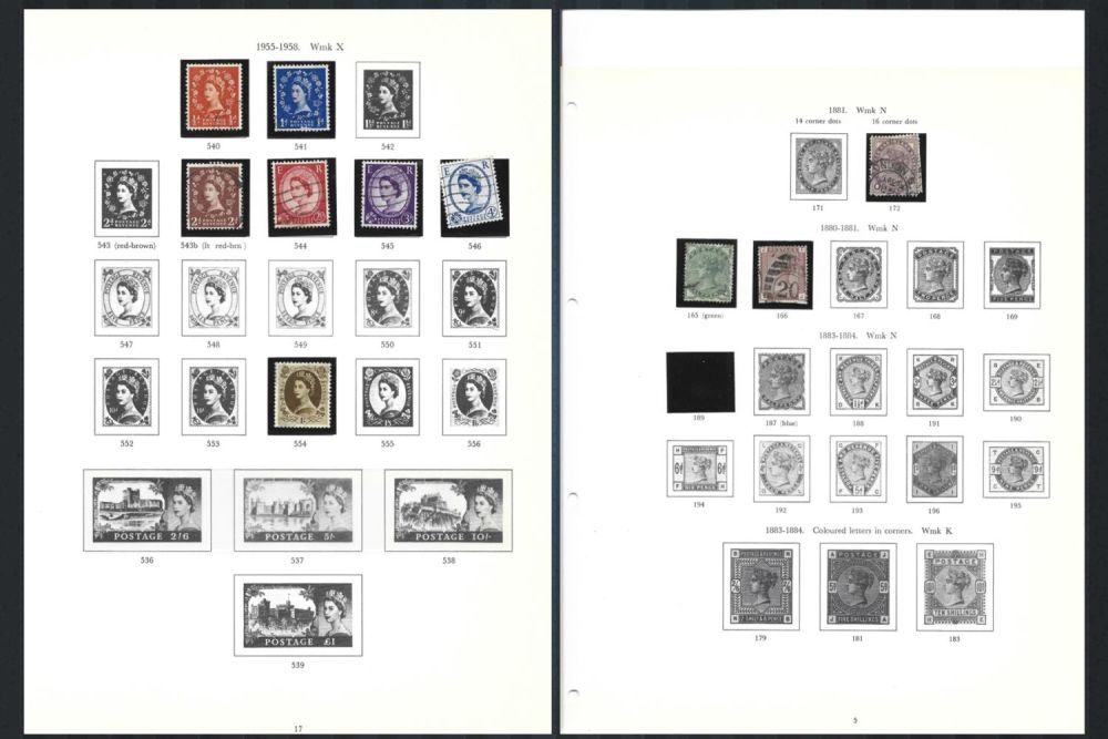 Lot 492: Stanley Gibbons GB stamp album. Contains pre-printed album...