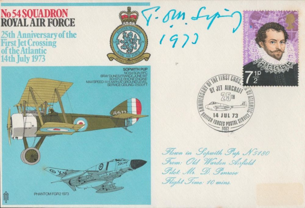 Lot 96: Aviator legend Sir Tom Sopwith signed No 54...