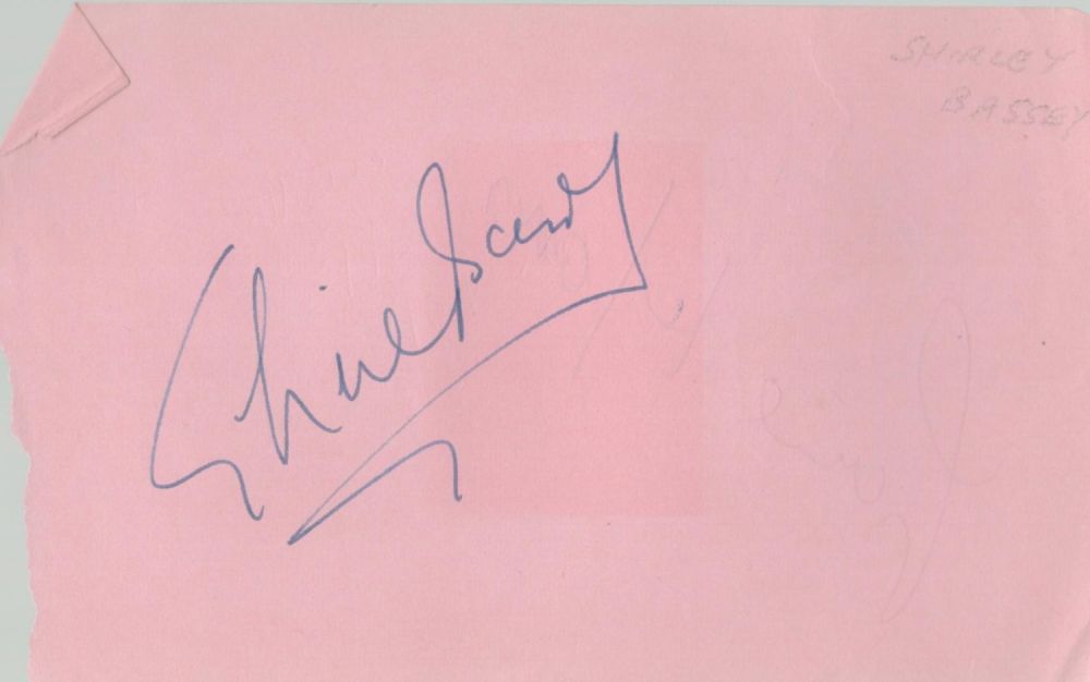 Lot 215: Music Shirley Bassey signed autograph album page. Good...