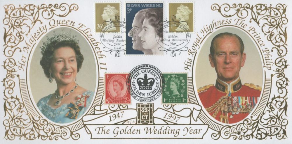 Lot 282: 22ct Gold Bordered 1997 Benham official Golden Wedding...