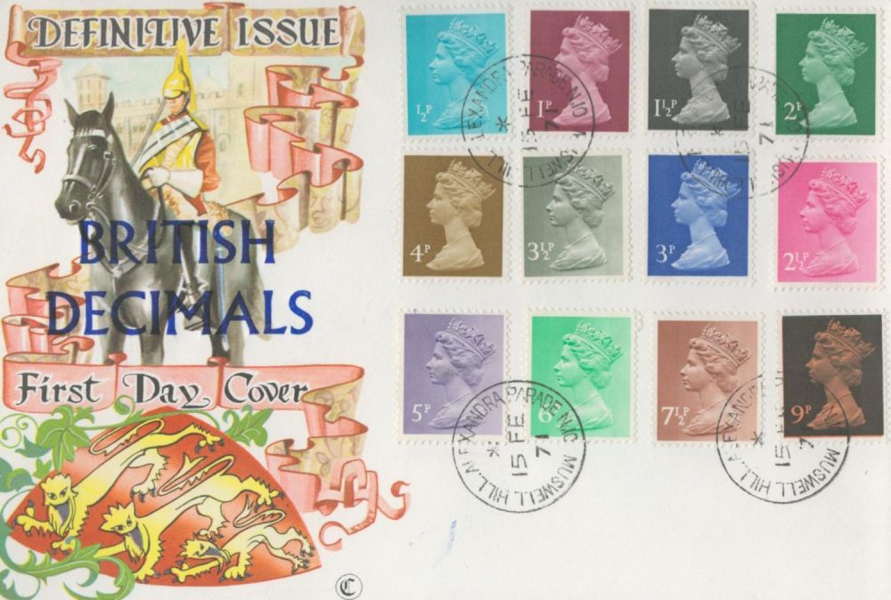 Lot 296: 1971 Definitives FDC 1/2p to 9p with rare...