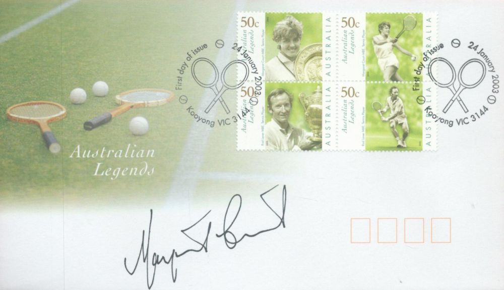 Lot 65: Tennis Margaret Court signed Australian Legends FDC double...