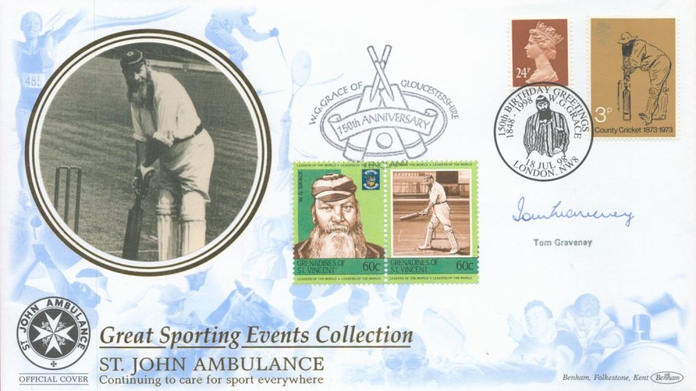 Lot 92: Cricket Tom Graveney signed St Johns Ambulance Great...