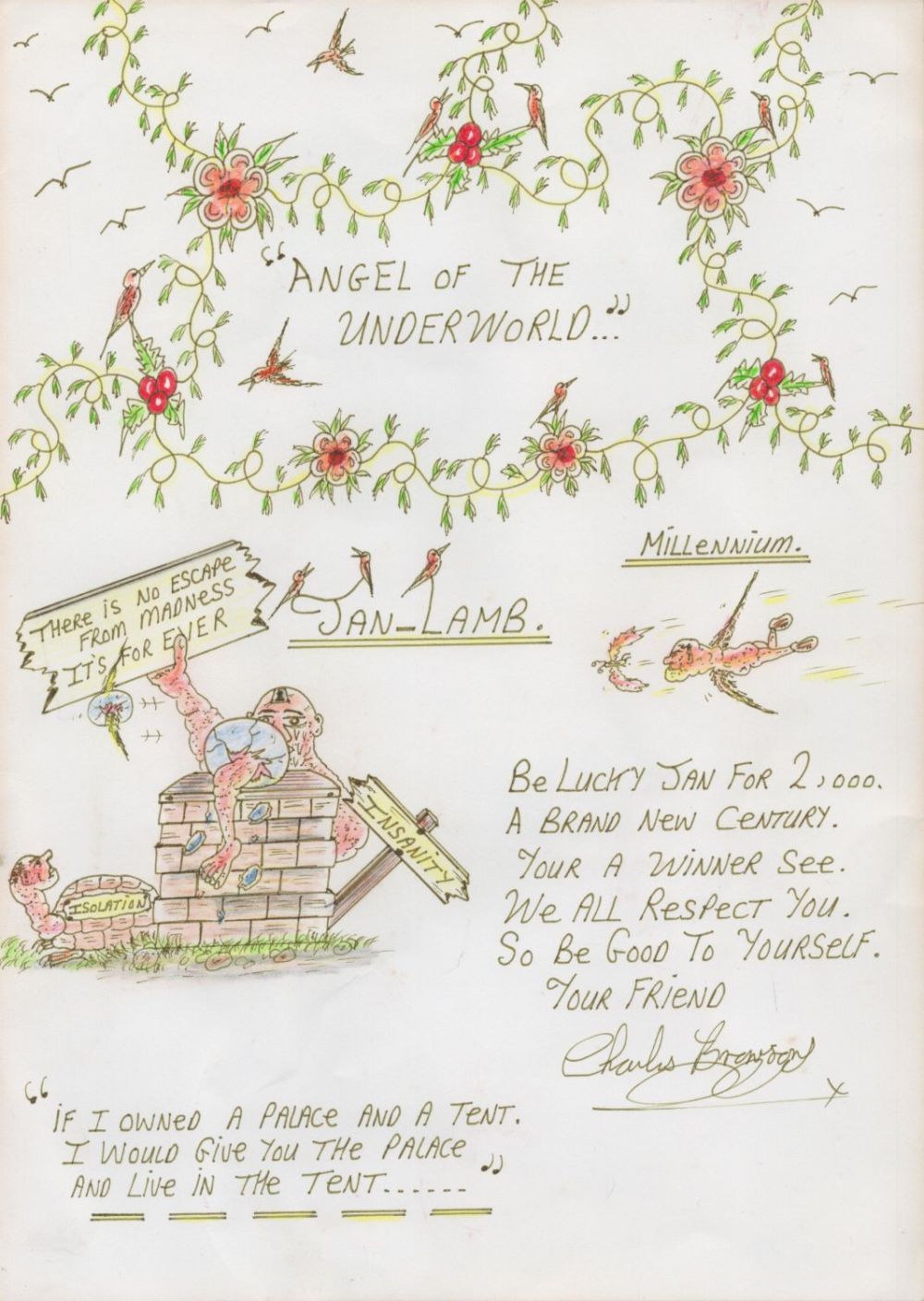 Lot 95: Charles Bronson signed art work on an A4...