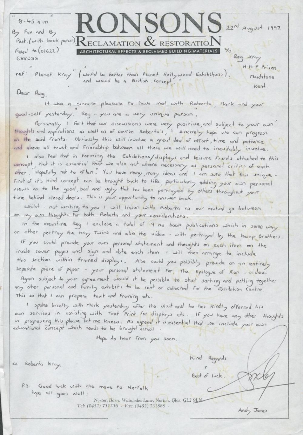 Lot 98: The Kray Twins addressed letter dated 1998. This...