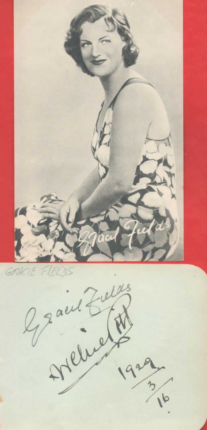 Lot 265: Gracie Fields signed album page and 6x4 sepia...