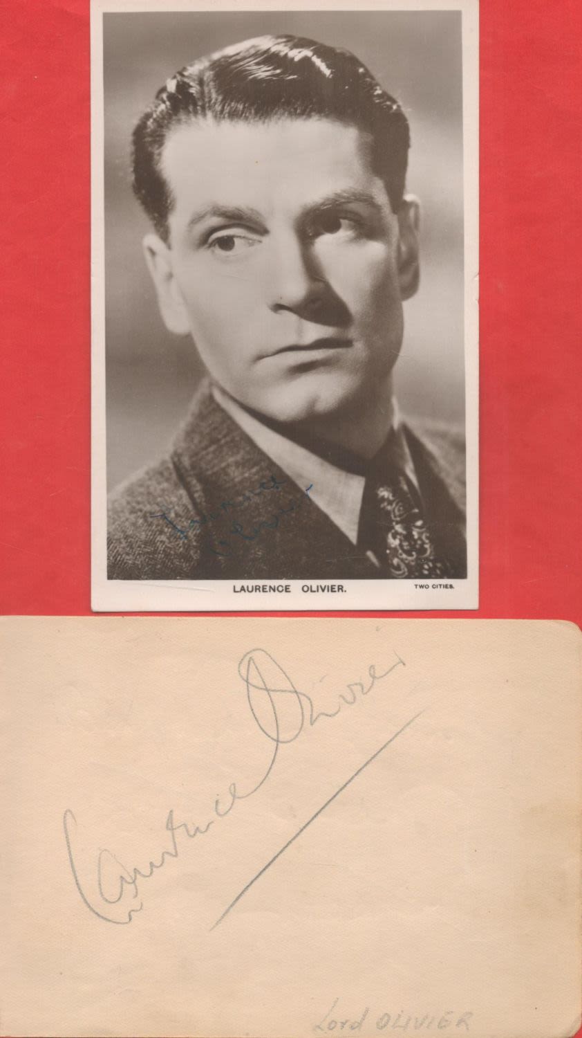 Lot 266: Laurence Olivier signed album page and 6x4 vintage...