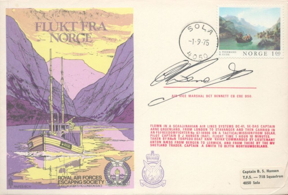 Lot 364: WW2 RAF AVM Don Bennett Signed Flukt Fra...