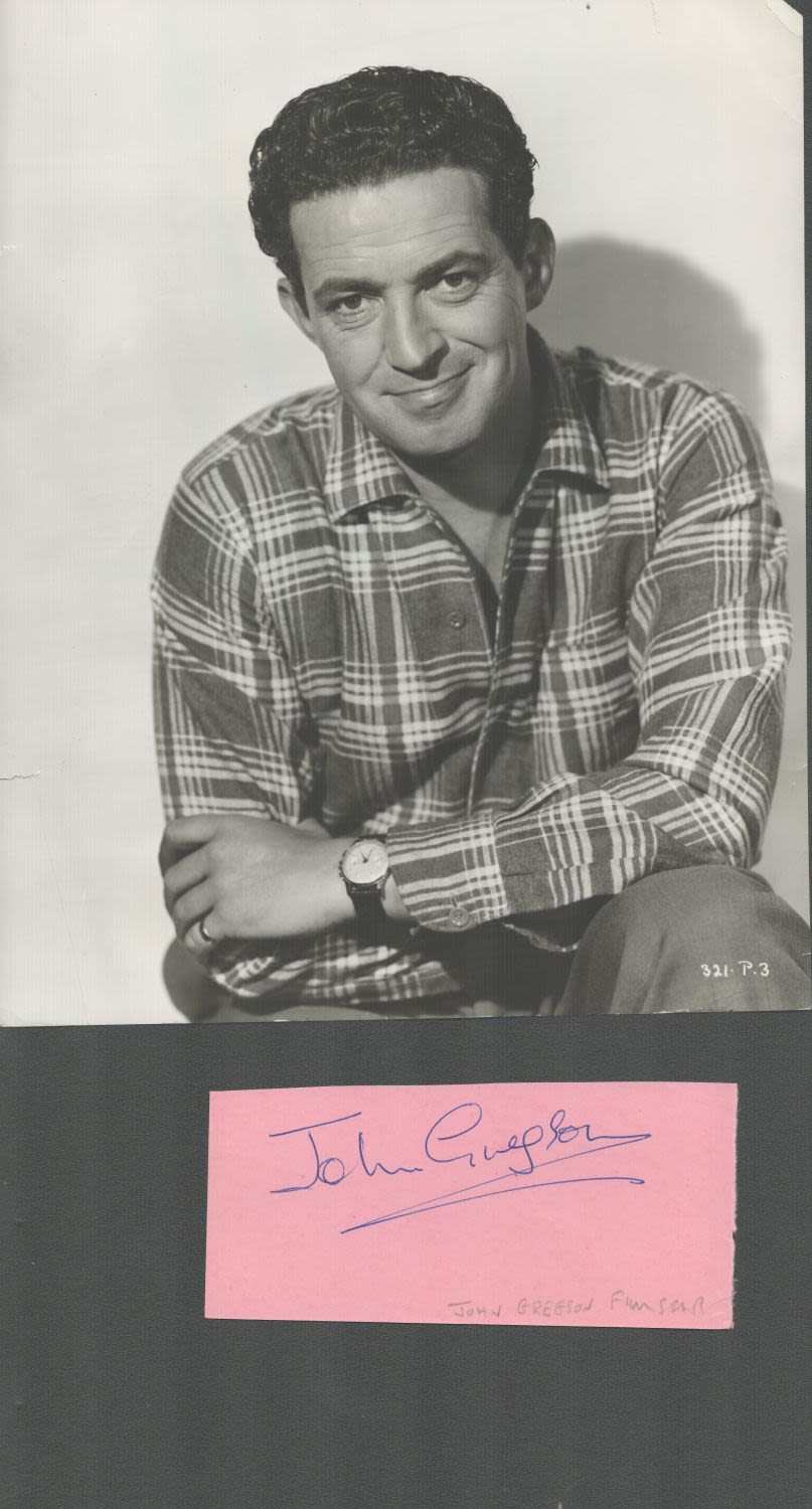 Lot 414: Actor, John Gregson signature piece featuring a black...