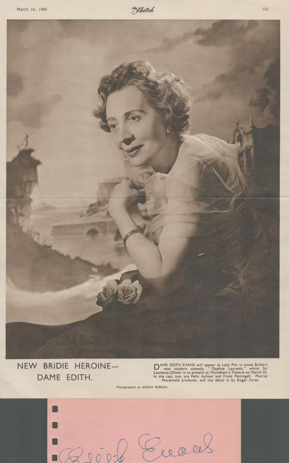 Lot 465: Dame Edith Evans signed album page and newspaper...
