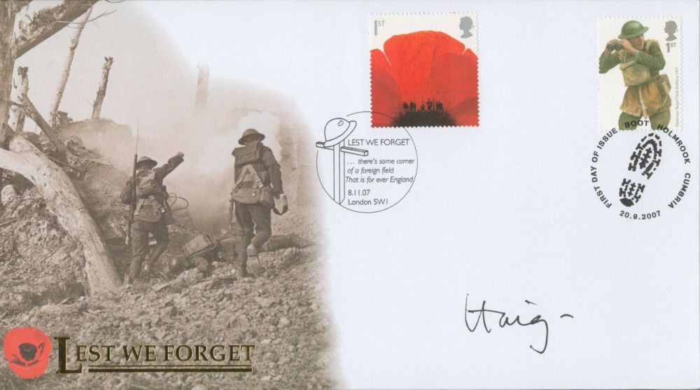 Lot 495: Earl Haig signed Lest We Forget FDC. Includes...