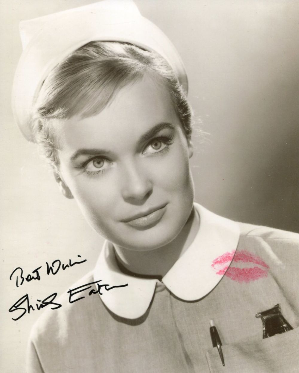 Lot 583: Shirley Eaton signed Carry On Nurse 8x10 photo;...