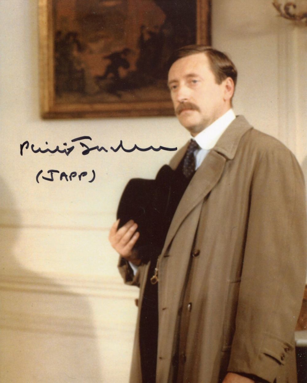 Lot 584: Poirot 8x10 photo signed by actor Philip Jackson...