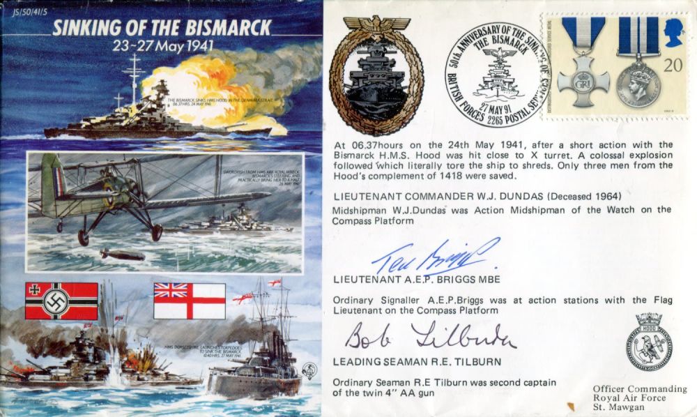 Lot 807: Bismarck V HMS Hood cover signed by TWO...