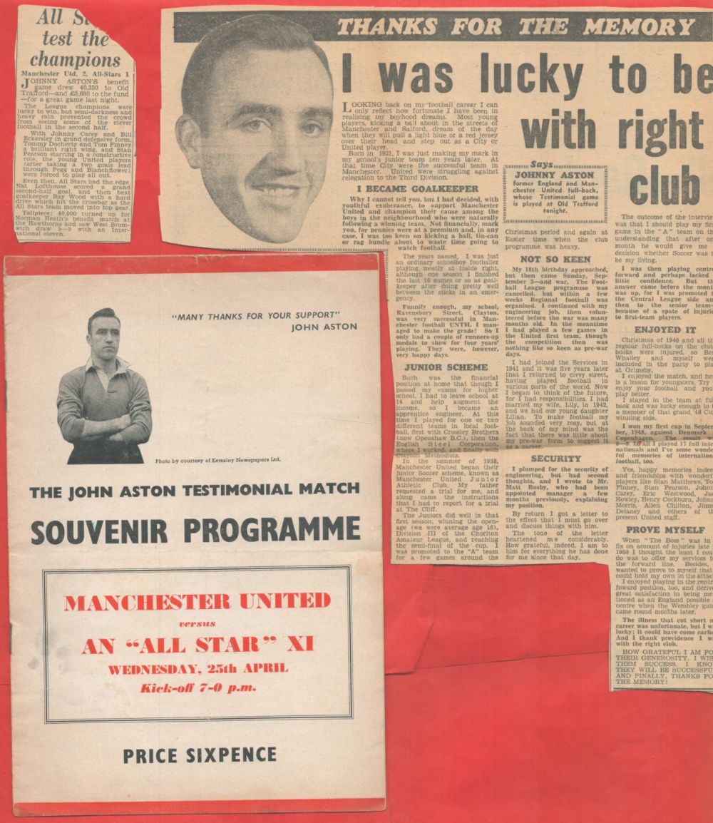 Lot 151: John Aston Testimonial Matchday Programme Wednesday 25th April...